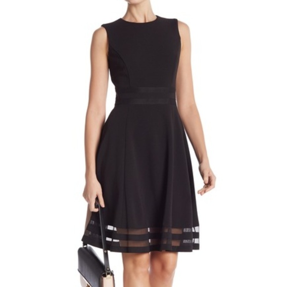 calvin klein fit and flare black dress